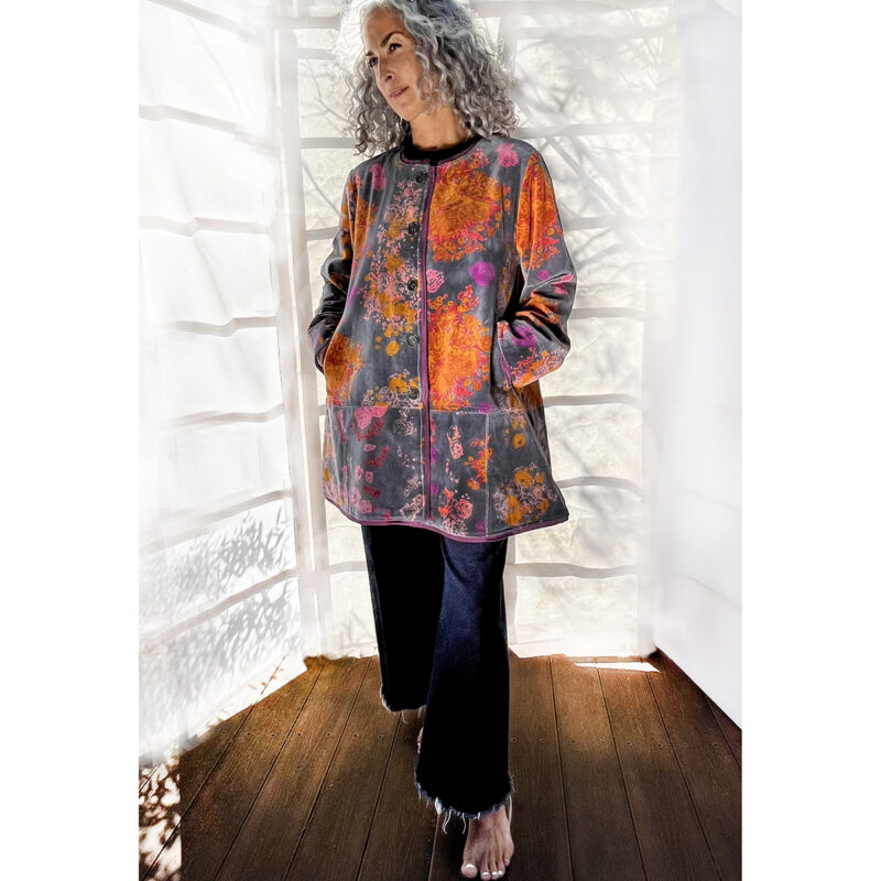 Stitching Coat Velvet Big Roses - Image 2