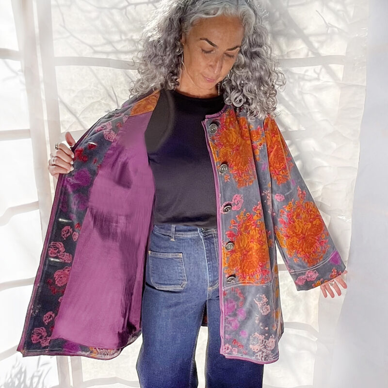 Stitching Coat Velvet Big Roses - Image 4