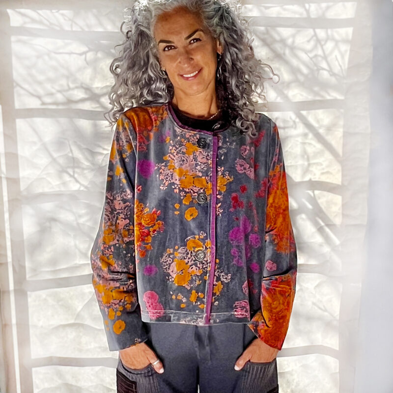 Stitching Jacket Velvet Big Roses
