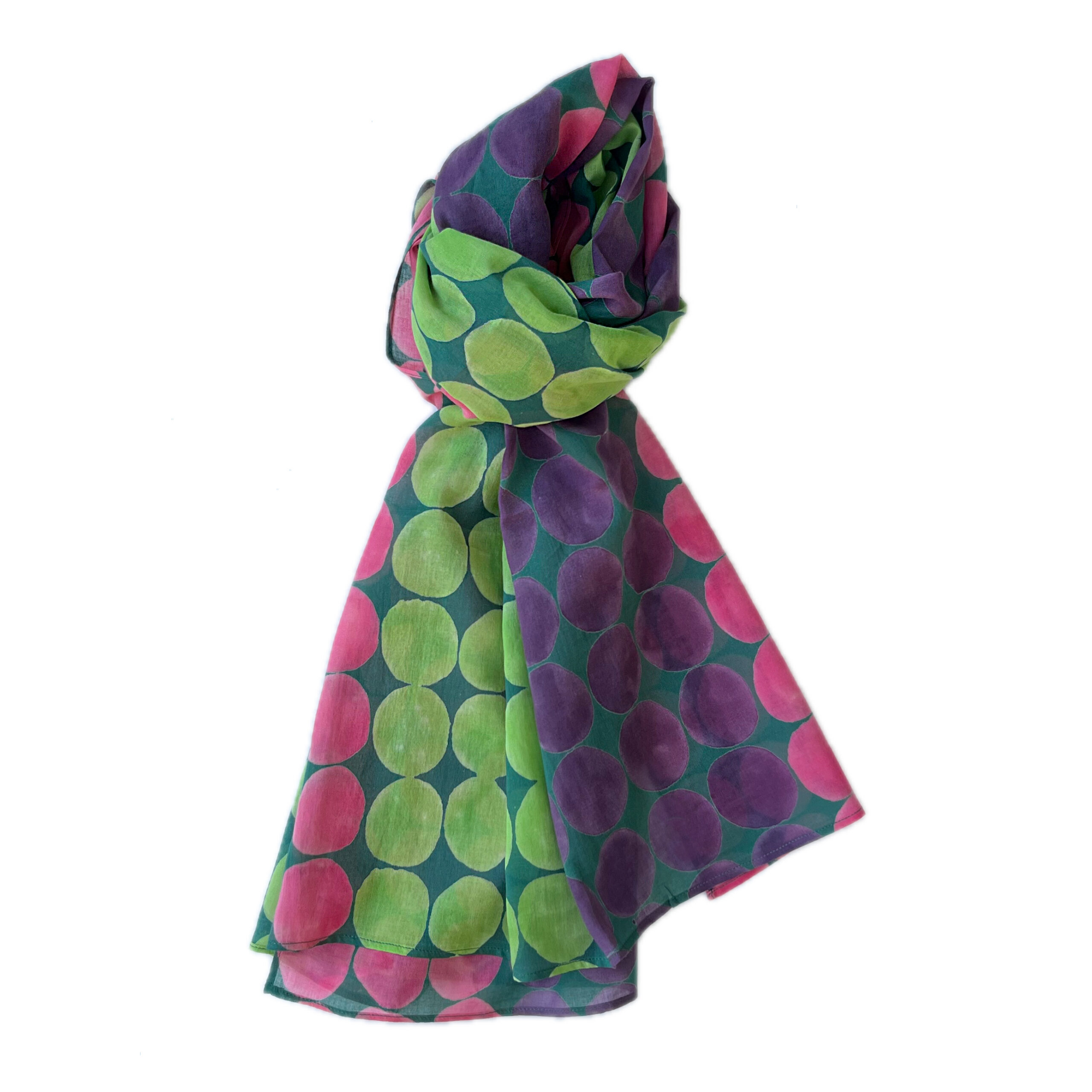 Big Circles Green Scarf | Block Print