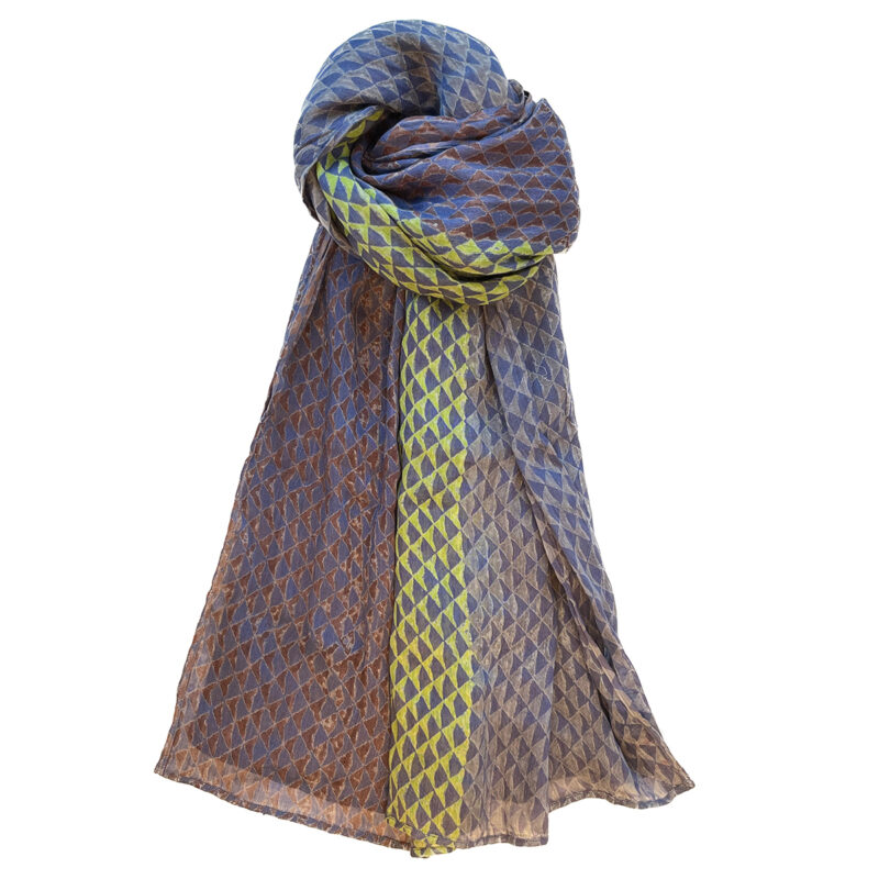 Block Print Scarf Triangles Blues