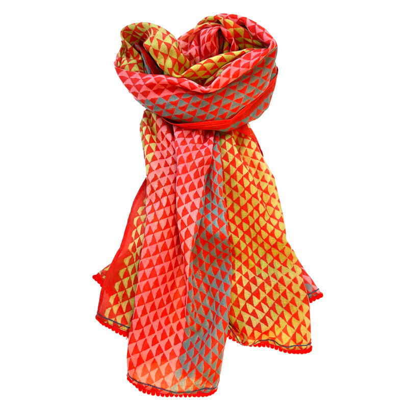 Block Print Scarf Triangles Reds